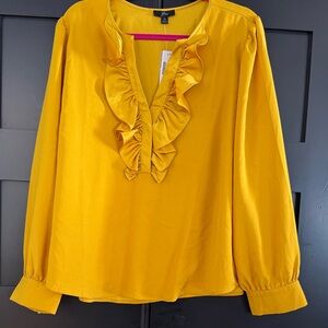 J. Crew Mustard Ruffled Blouse